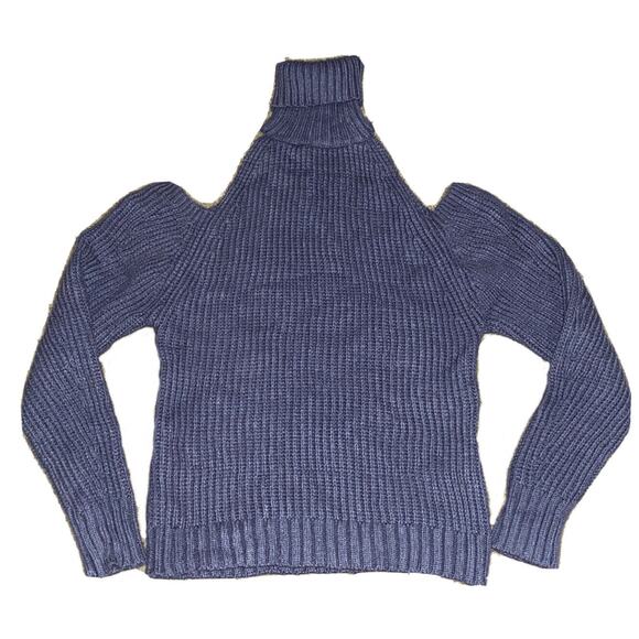 NEW Women's Turtleneck Knit Sweater Open Shoulder Blue Sz Large Souk & Sepia NWT - Picture 1 of 5
